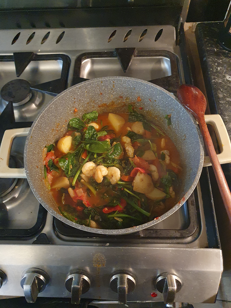 Prawn, red pepper and potato stew